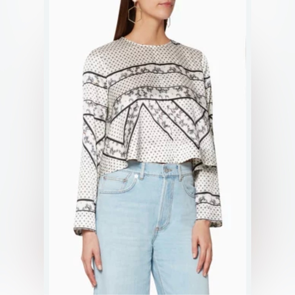 GANNI BLOUSE, Elegant Black and White Patterned Women's Top